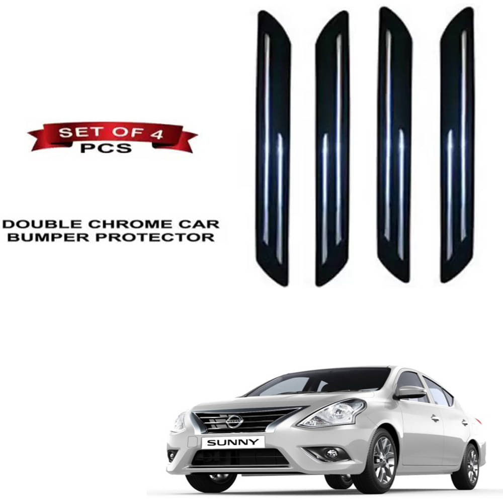 RONISH Rubber Car Bumper Protector Guard (Double Chrome) For Nissan Sunny Facelift RONISH Rubber Car Bumper Protector Guard (Double Chrome) For Nissan Sunny Facelift