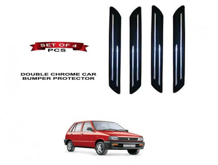 RONISH Rubber Car Bumper Protector Guard (Double Chrome) For Maruti Suzuki 800