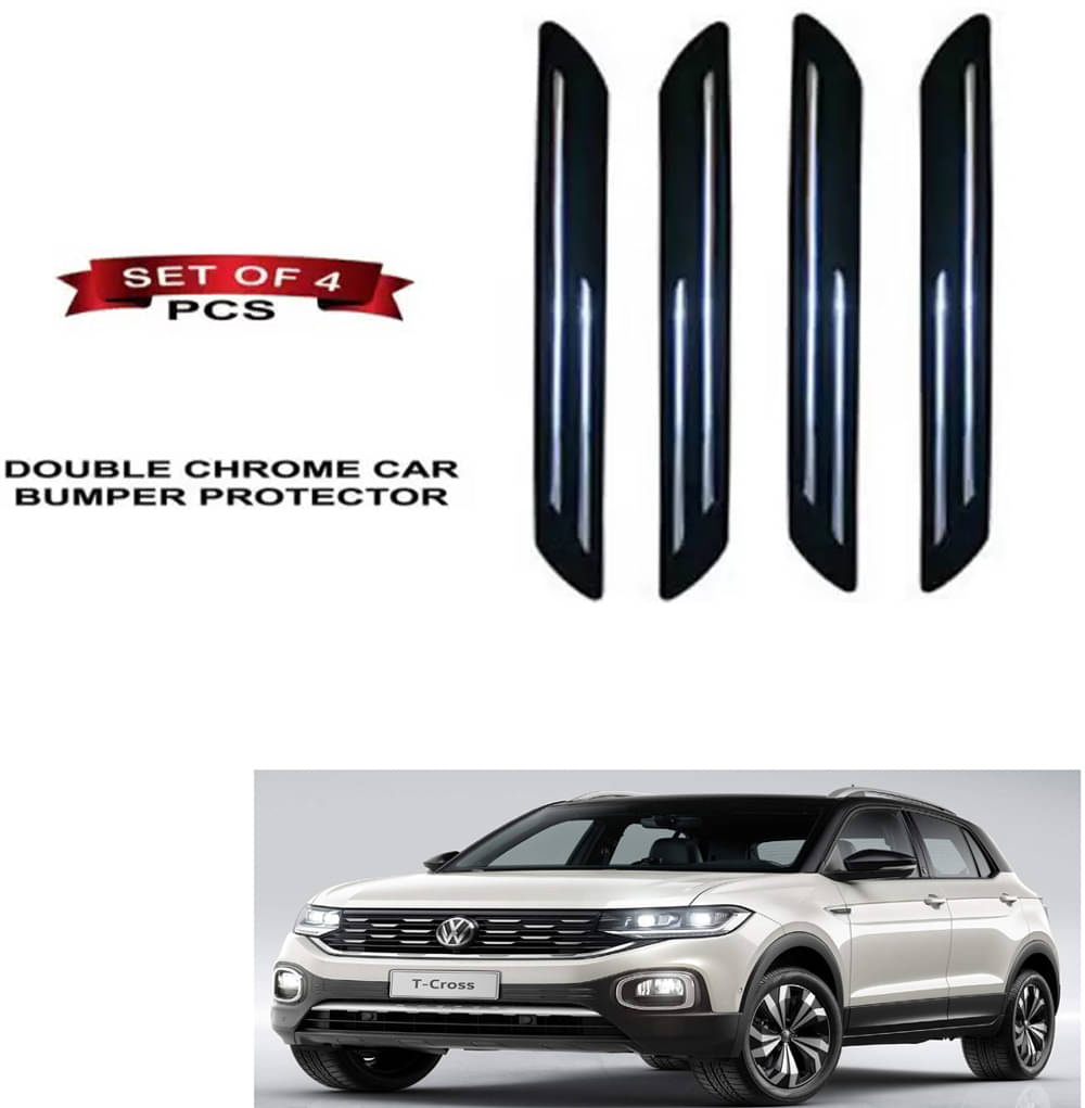 RONISH Rubber Car Bumper Protector Guard (Double Chrome) For Volkswagen T-Cross RONISH Rubber Car Bumper Protector Guard (Double Chrome) For Volkswagen T-Cross