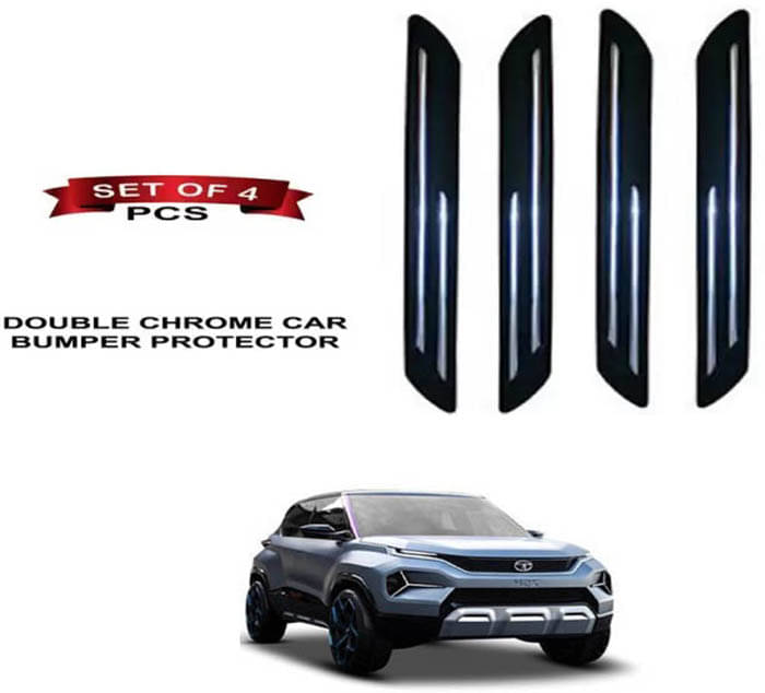     			RONISH Rubber Car Bumper Protector Guard (Double Chrome) For Tata h2x