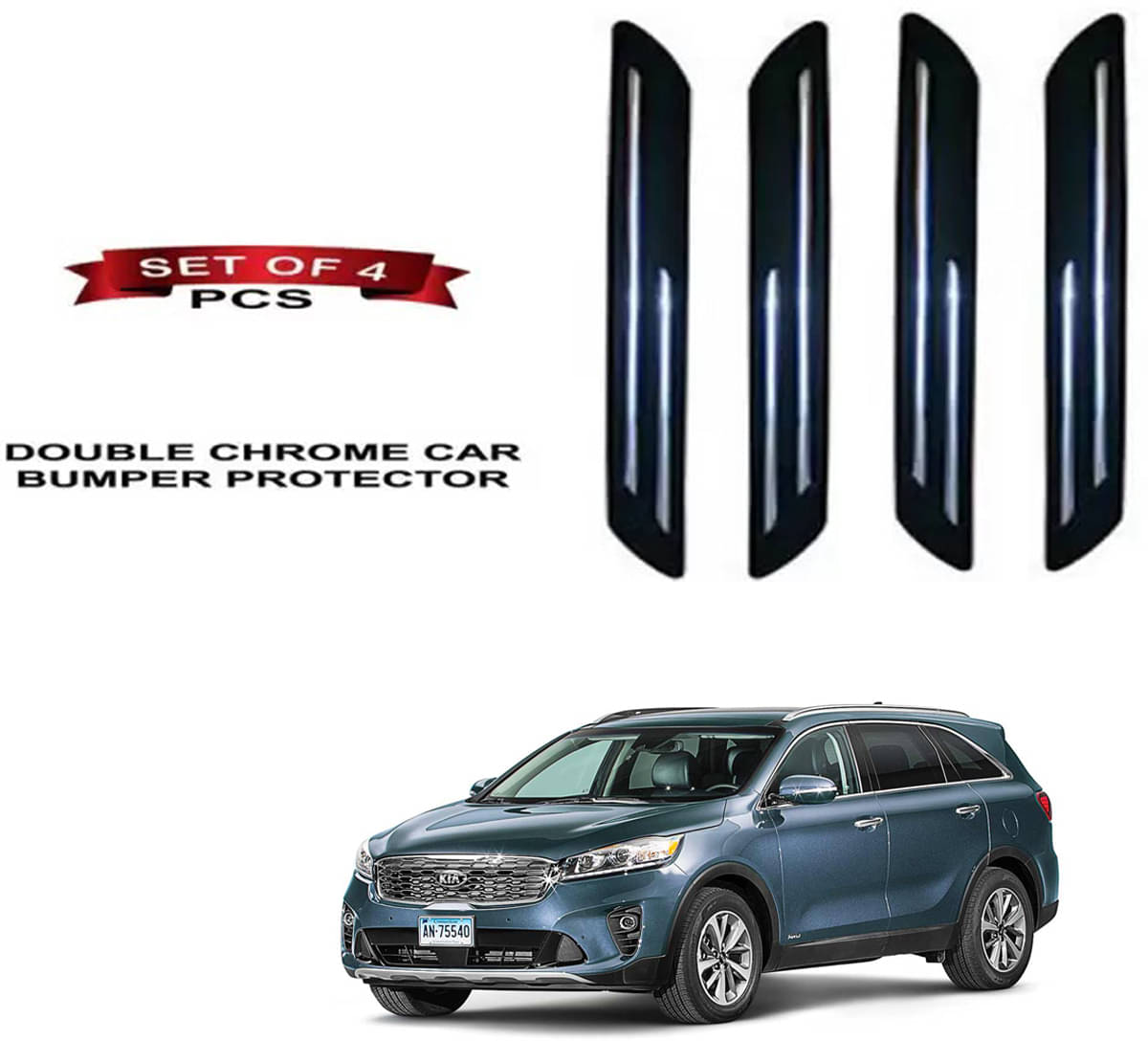     			RONISH Rubber Car Bumper Protector Guard (Double Chrome) For Kia Sorento