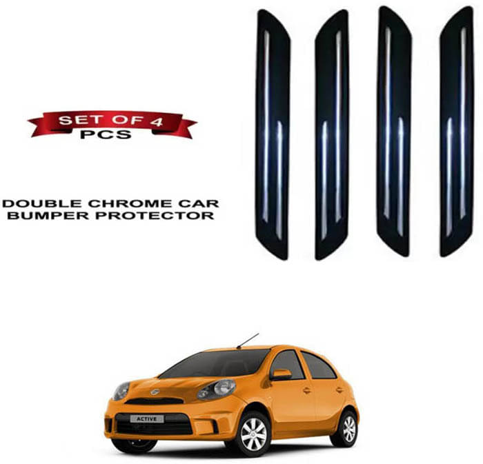     			RONISH Rubber Car Bumper Protector Guard (Double Chrome) For Nissan Micra Active