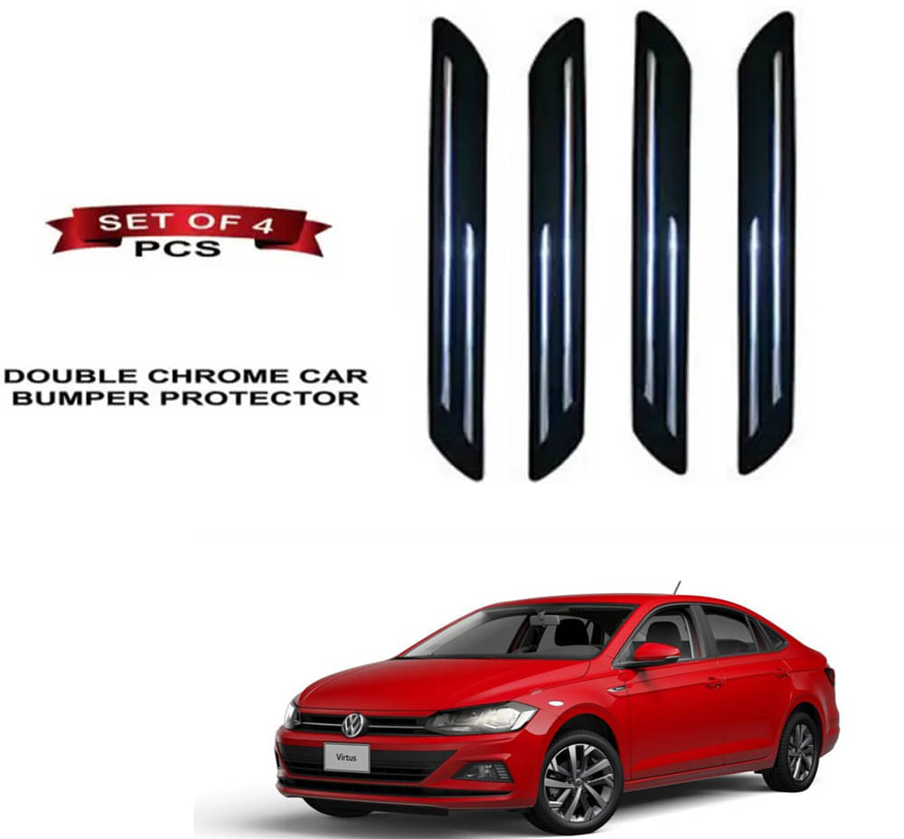 RONISH Rubber Car Bumper Protector Guard (Double Chrome) For Volkswagen Virtus RONISH Rubber Car Bumper Protector Guard (Double Chrome) For Volkswagen Virtus