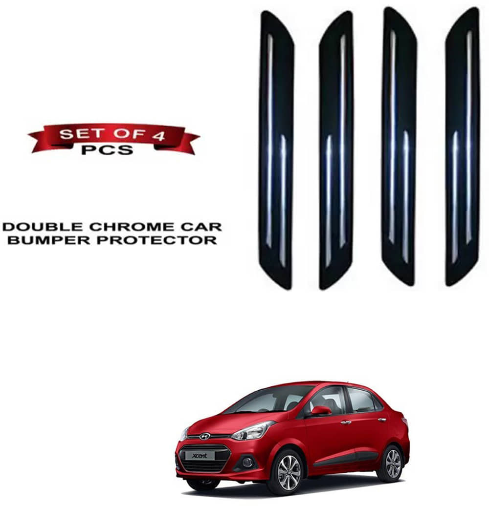 RONISH Rubber Car Bumper Protector Guard (Double Chrome) For Hyundai Xcent Facelift