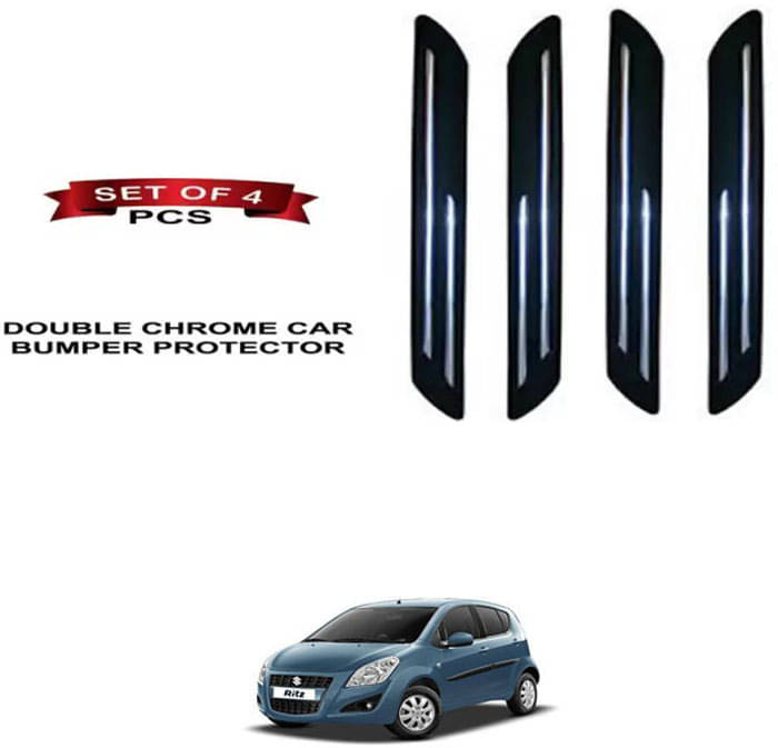     			RONISH Rubber Car Bumper Protector Guard (Double Chrome) For Maruti Suzuki Ritz