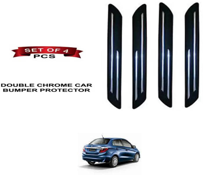 RONISH Rubber Car Bumper Protector Guard (Double Chrome) For Honda Amaze