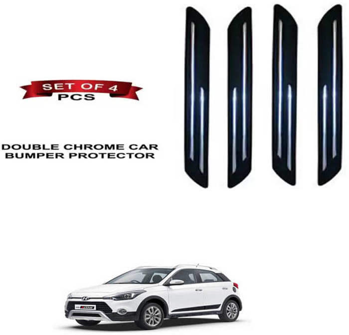 RONISH Rubber Car Bumper Protector Guard (Double Chrome) For Hyundai i20 Active