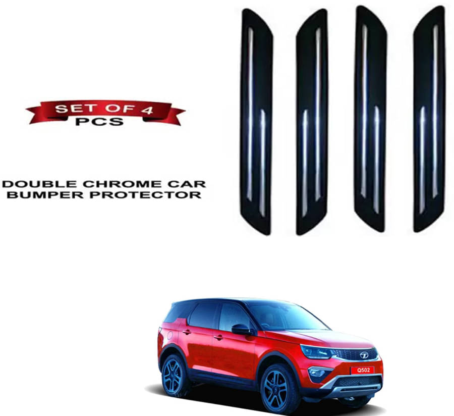     			RONISH Rubber Car Bumper Protector Guard (Double Chrome) For Tata Q502