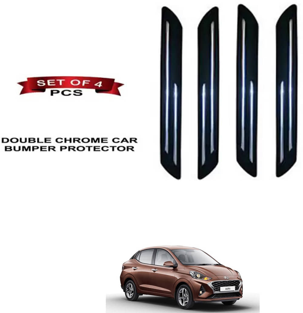 RONISH Rubber Car Bumper Protector Guard (Double Chrome) For Hyundai Aura