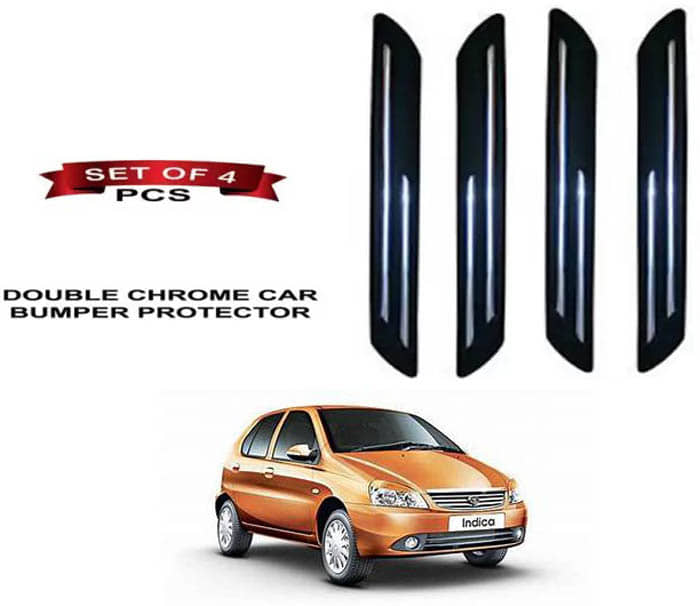 RONISH Rubber Car Bumper Protector Guard (Double Chrome) For Tata Indica