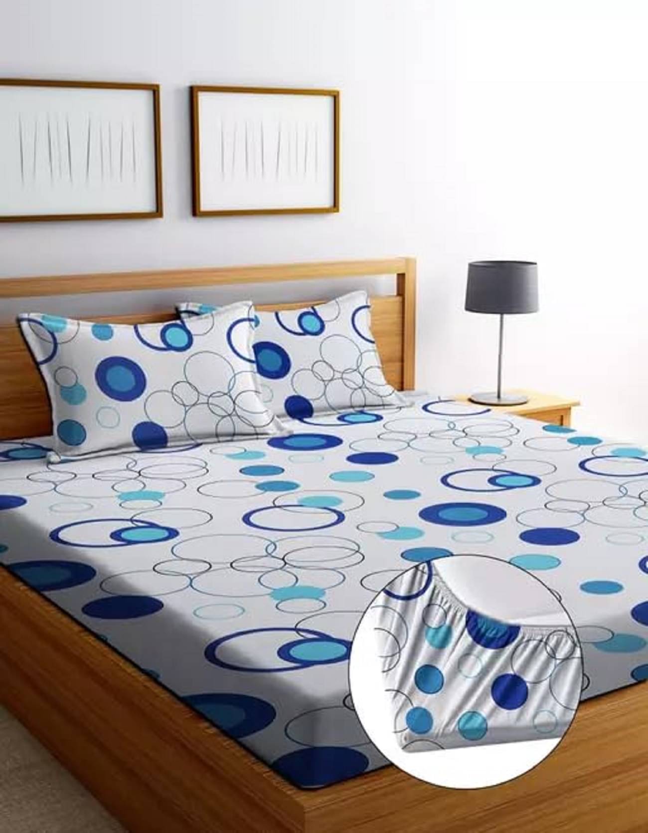 SWIZIER Cotton Abstract Fitted 1 Bedsheet with 2 Pillow Covers ( King Size ) - White SWIZIER Cotton Abstract Fitted 1 Bedsheet with 2 Pillow Covers ( King Size ) - White