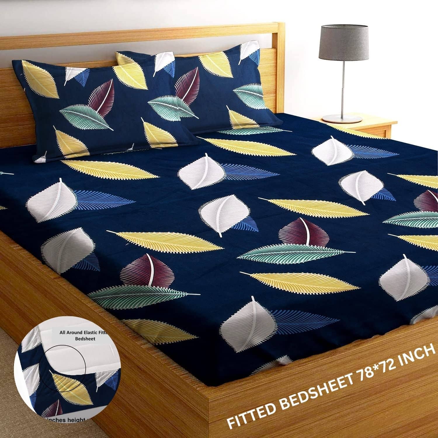 SWIZIER Cotton Floral Printed Fitted 1 Bedsheet with 2 Pillow Covers ( King Size ) - Multi