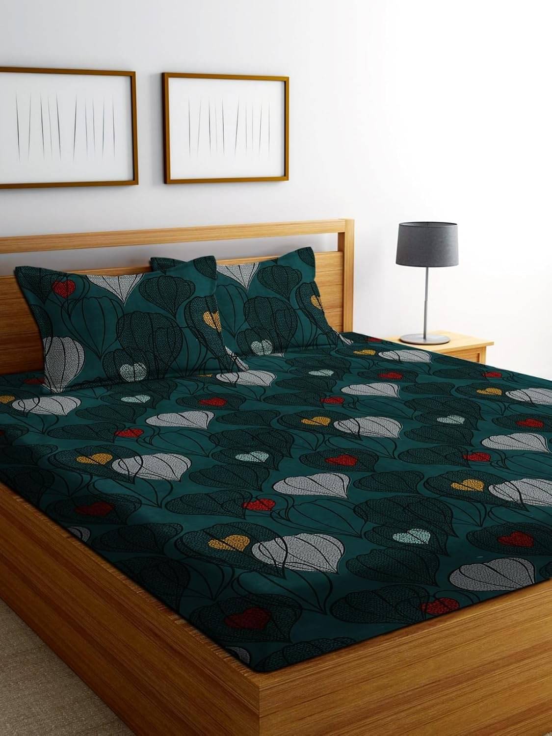     			SWIZIER Cotton Graphic Fitted 1 Bedsheet with 2 Pillow Covers ( King Size ) - Blue