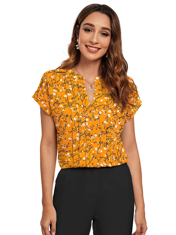     			Sanjana Silk Women's Cotton Blend Regular Top ( Yellow )