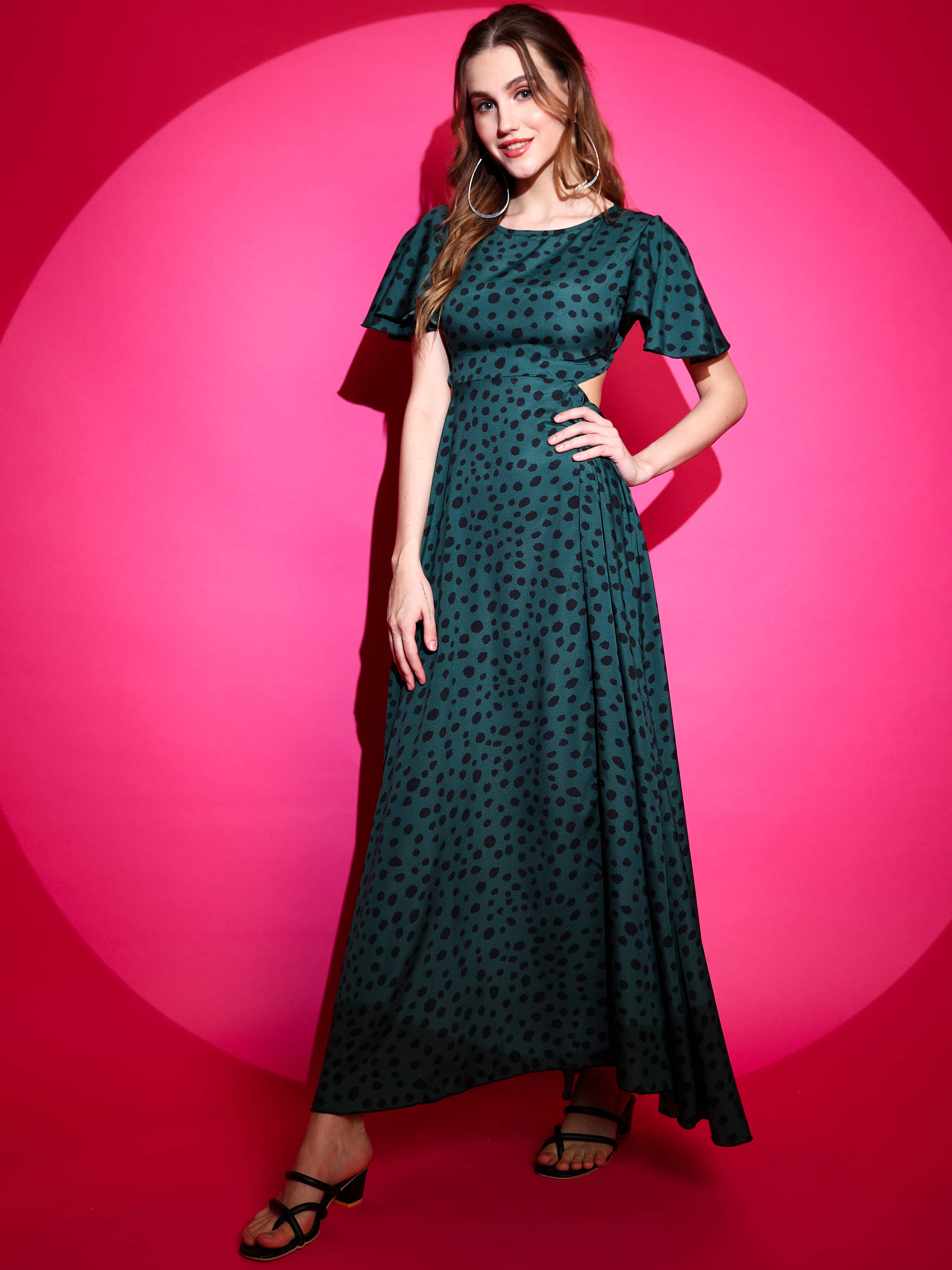     			Sheetal associates Women Crepe Printed Fit & Flare Dress ( Green )