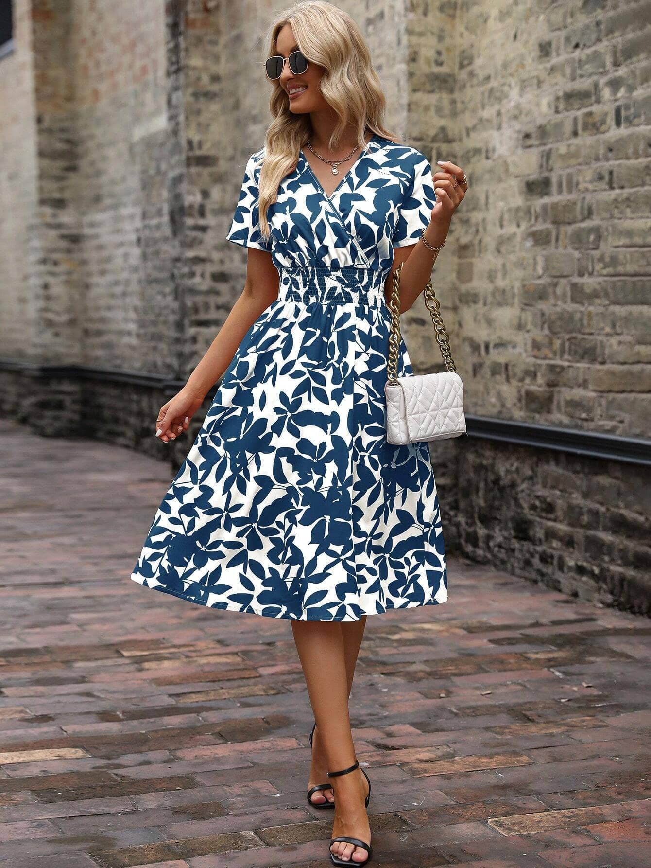 Sheetal associates Women Crepe Printed Fit & Flare Dress ( Blue )
