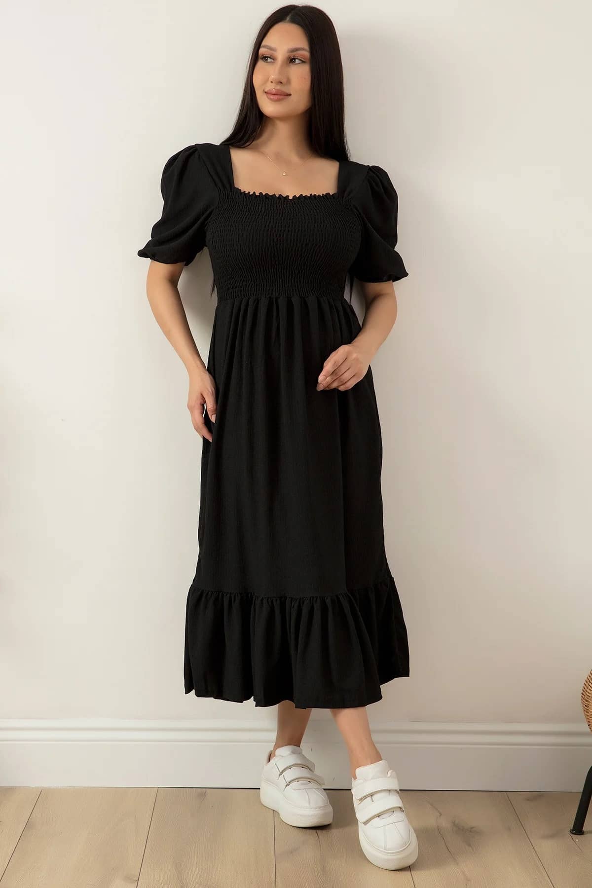 Sheetal associates Women Crepe Solid Fit & Flare Dress ( Black )
