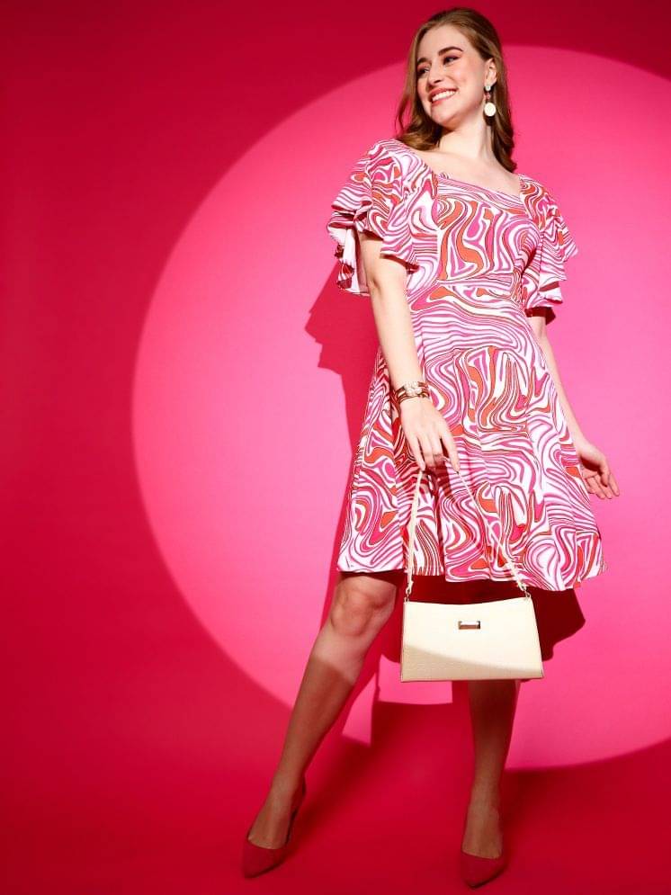 Sheetal associates Polyester Printed Above Knee Women's Fit & Flare Dress - Pink ( Pack of 1 ) Sheetal associates Polyester Printed Above Knee Women's Fit & Flare Dress - Pink ( Pack of 1 )
