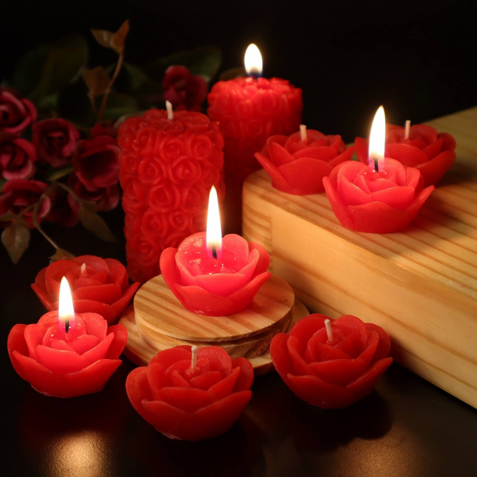     			Shraddha Creation Red Floral Pillar Candle 7 cm ( Pack of 10 )