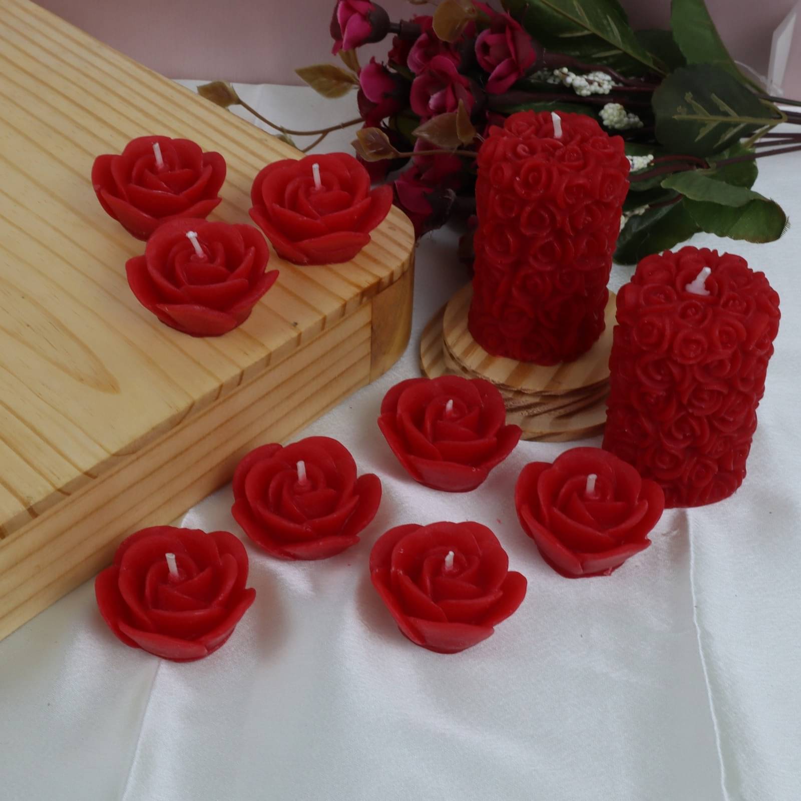 Shraddha Creation Red Floral Pillar Candle 7 cm ( Pack of 10 ) Shraddha Creation Red Floral Pillar Candle 7 cm ( Pack of 10 )