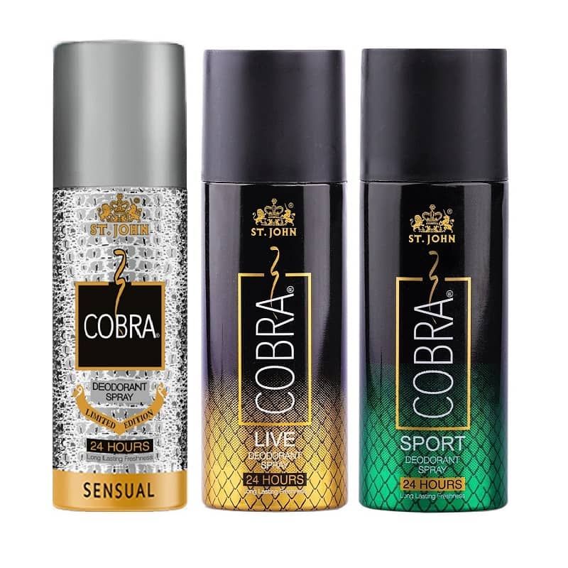 St. John Cobra Sensual ,Live & Sports 150ml Each Deodorant Spray for Men 150 ml ( Pack of 3 )