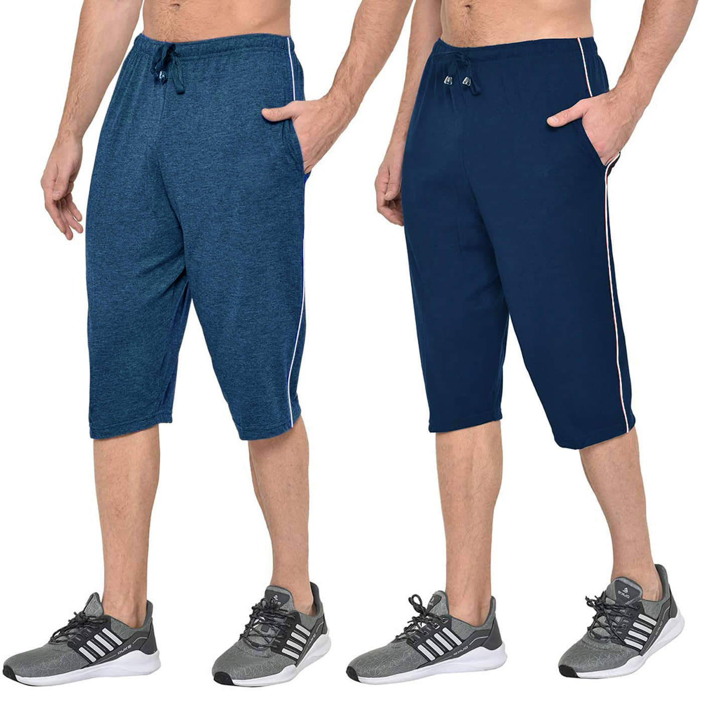 Stylcozy Blue Cotton Blend Men's Three-Fourths ( Pack of 2 ) - Shorts | Buy online on ZillyBuy
