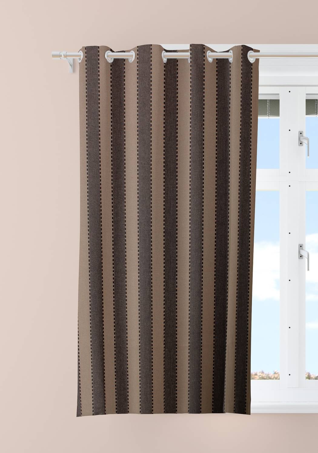 Tidy Vertical Striped Room Darkening Eyelet Curtain 5 ft ( Pack of 1 ) - Beige Tidy Vertical Striped Room Darkening Eyelet Curtain 5 ft ( Pack of 1 ) - Beige