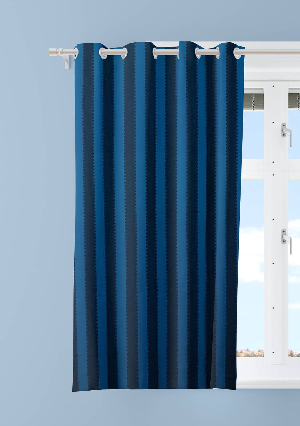 Tidy Vertical Striped Room Darkening Eyelet Curtain 5 ft ( Pack of 1 ) - Navy Blue Tidy Vertical Striped Room Darkening Eyelet Curtain 5 ft ( Pack of 1 ) - Navy Blue