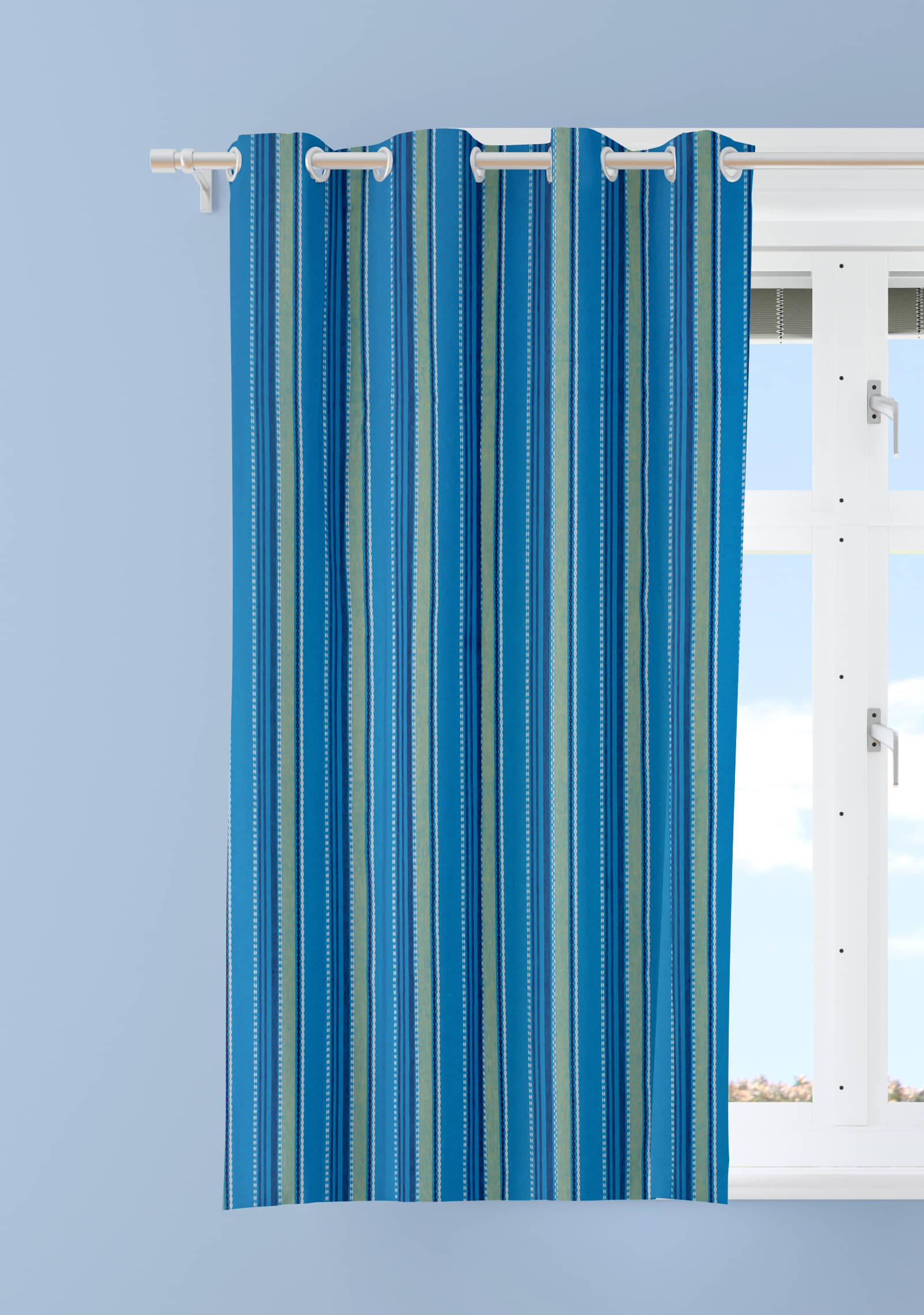     			Tidy Vertical Striped Room Darkening Eyelet Curtain 5 ft ( Pack of 1 ) - Blue