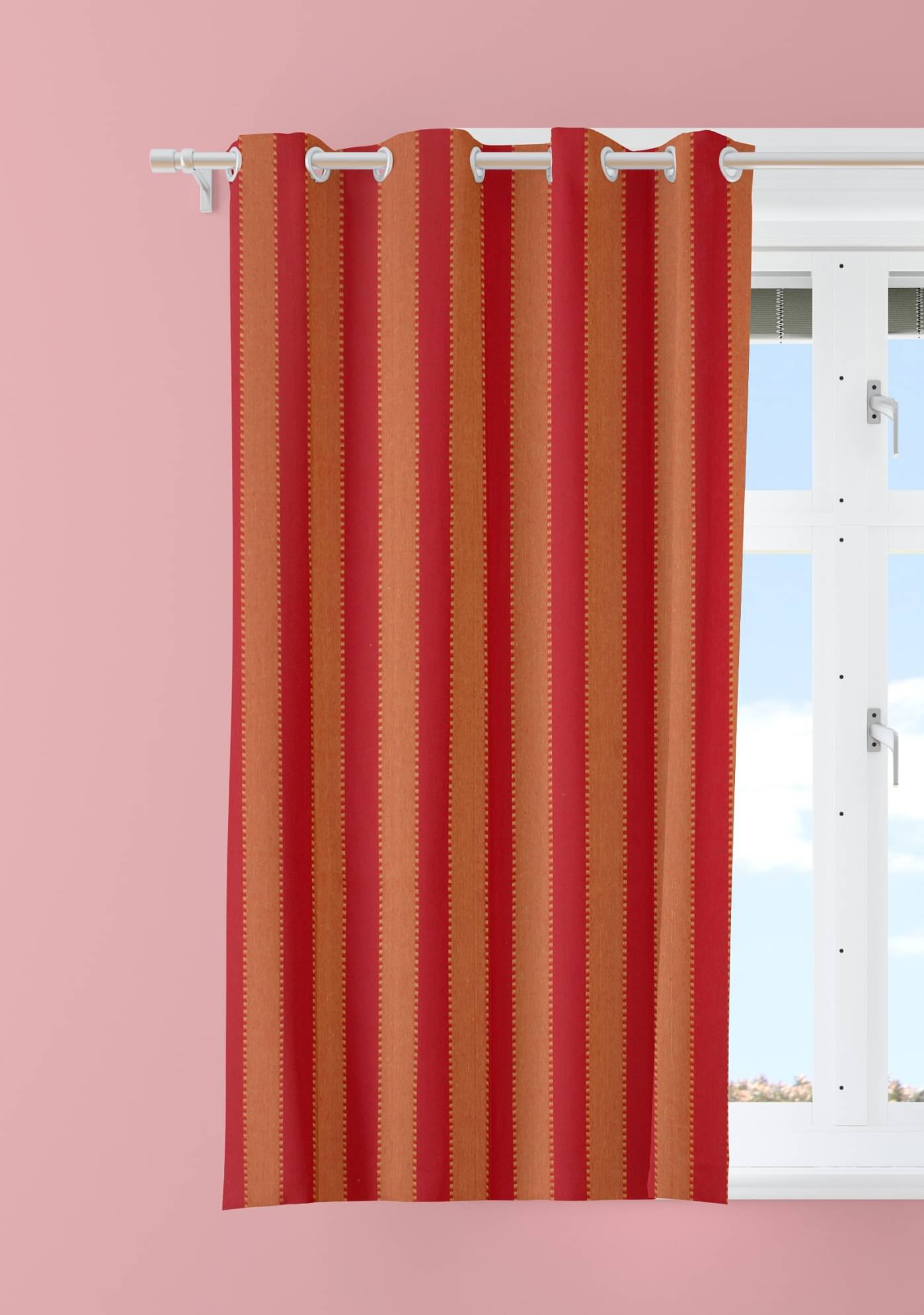 Tidy Vertical Striped Room Darkening Eyelet Curtain 5 ft ( Pack of 1 ) - Red     			Tidy Vertical Striped Room Darkening Eyelet Curtain 5 ft ( Pack of 1 ) - Red