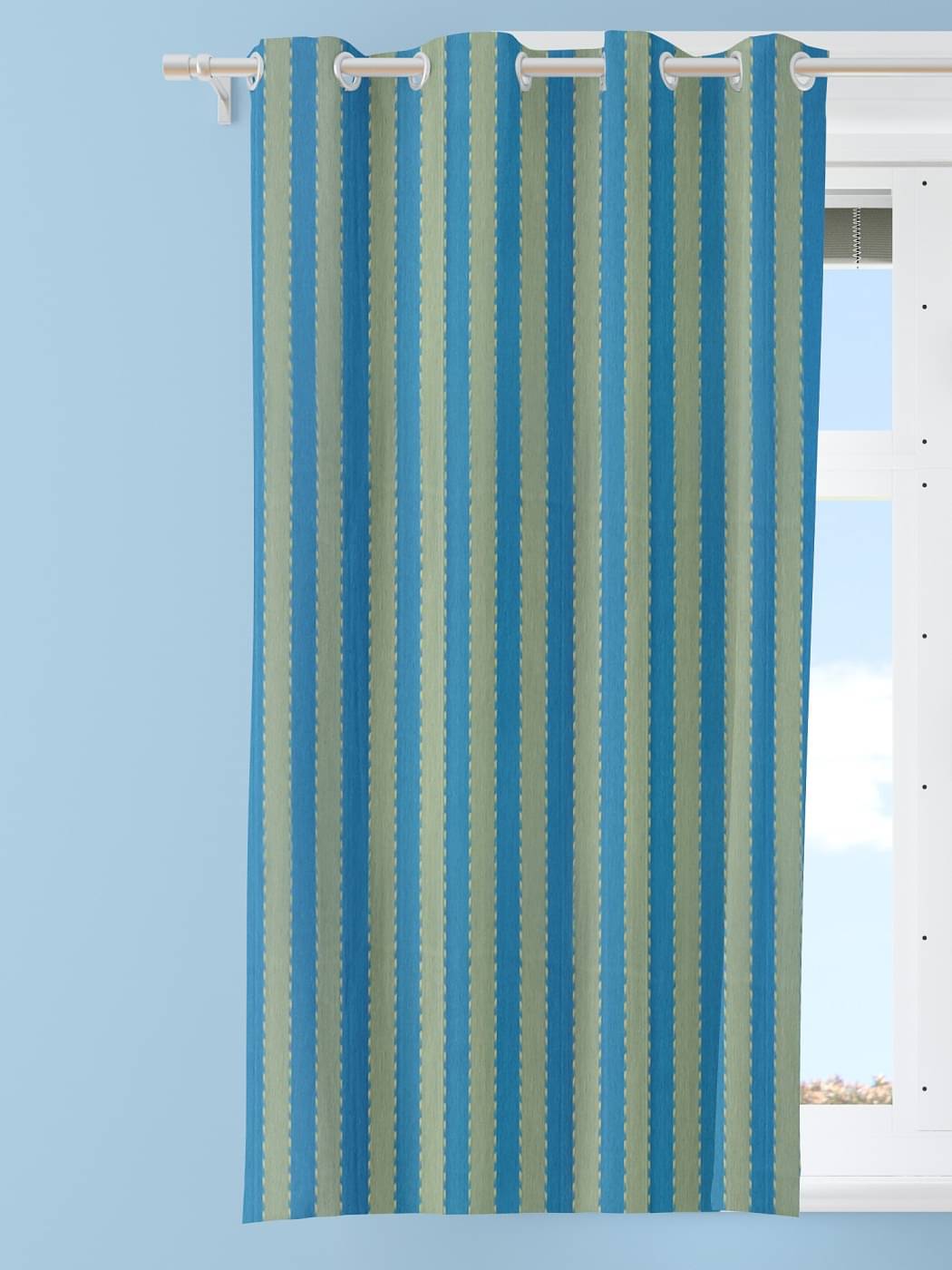     			Tidy Vertical Striped Room Darkening Eyelet Curtain 5 ft ( Pack of 1 ) - Light Blue
