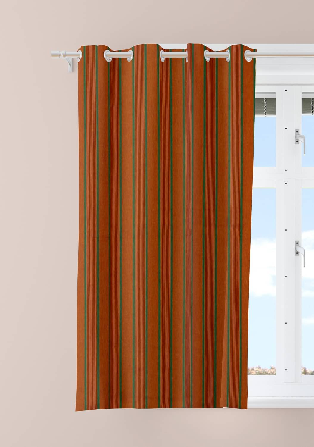 Tidy Vertical Striped Room Darkening Eyelet Curtain 5 ft ( Pack of 1 ) - Orange Tidy Vertical Striped Room Darkening Eyelet Curtain 5 ft ( Pack of 1 ) - Orange
