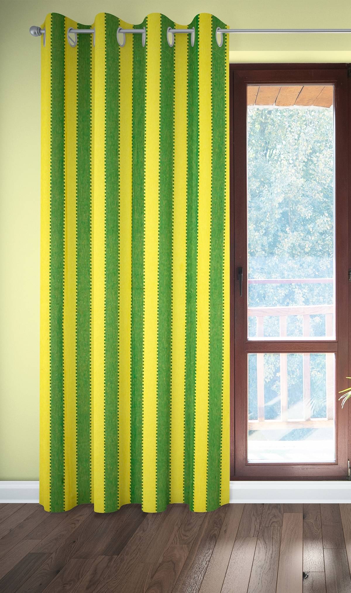     			Tidy Vertical Striped Room Darkening Eyelet Curtain 6.5 ft ( Pack of 1 ) - Yellow