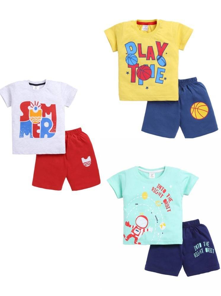 Todd N Teen Pack of 3 Boys Cotton T-Shirt & Shorts Set ( Multicolor )     			Todd N Teen Pack of 3 Boys Cotton T-Shirt & Shorts Set ( Multicolor )