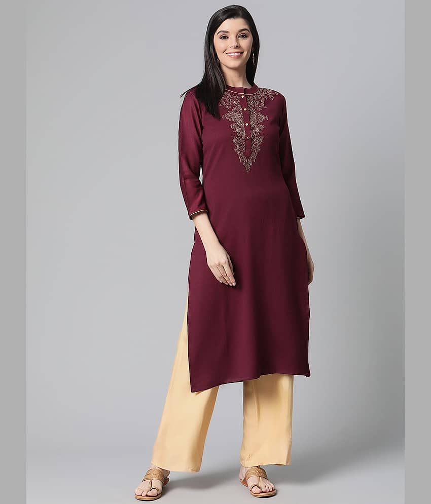 Vaamsi Cotton Embellished Straight Women's Kurti - Burgundy ( Pack of 1 ) - Kurtis, Tunics | Buy online on ZillyBuy