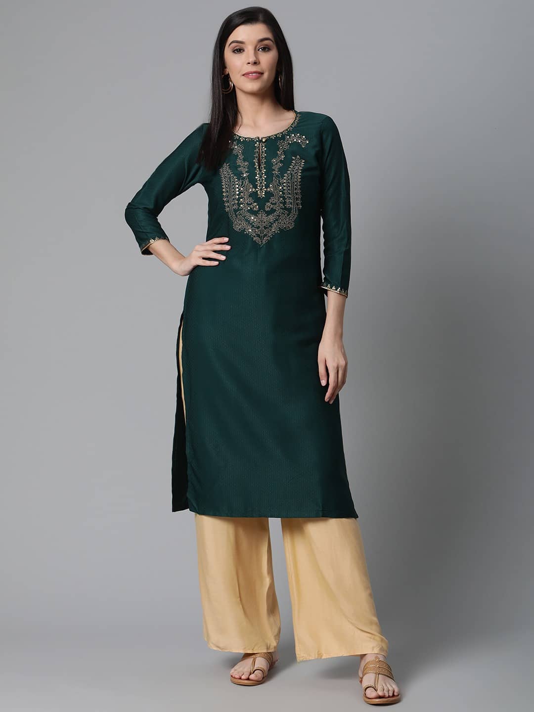 Vaamsi Rayon Embroidered Straight Women's Kurti - Green ( Pack of 1 ) - Kurtis, Tunics | Buy online on ZillyBuy