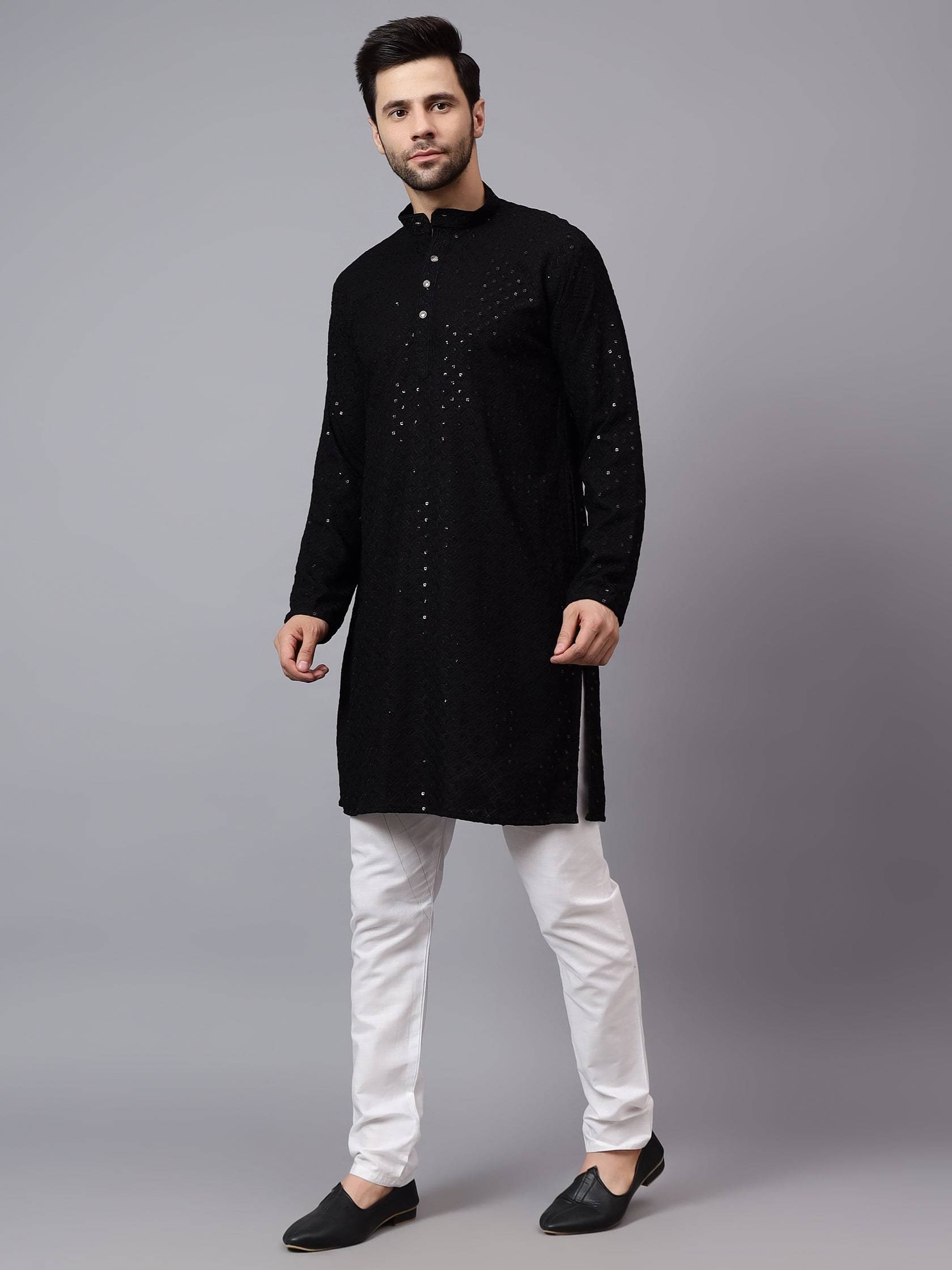 FIREFISH Black Sequin Regular Fit Men's Kurta Pyjama Set ( Pack of 1 ) FIREFISH Black Sequin Regular Fit Men's Kurta Pyjama Set ( Pack of 1 )