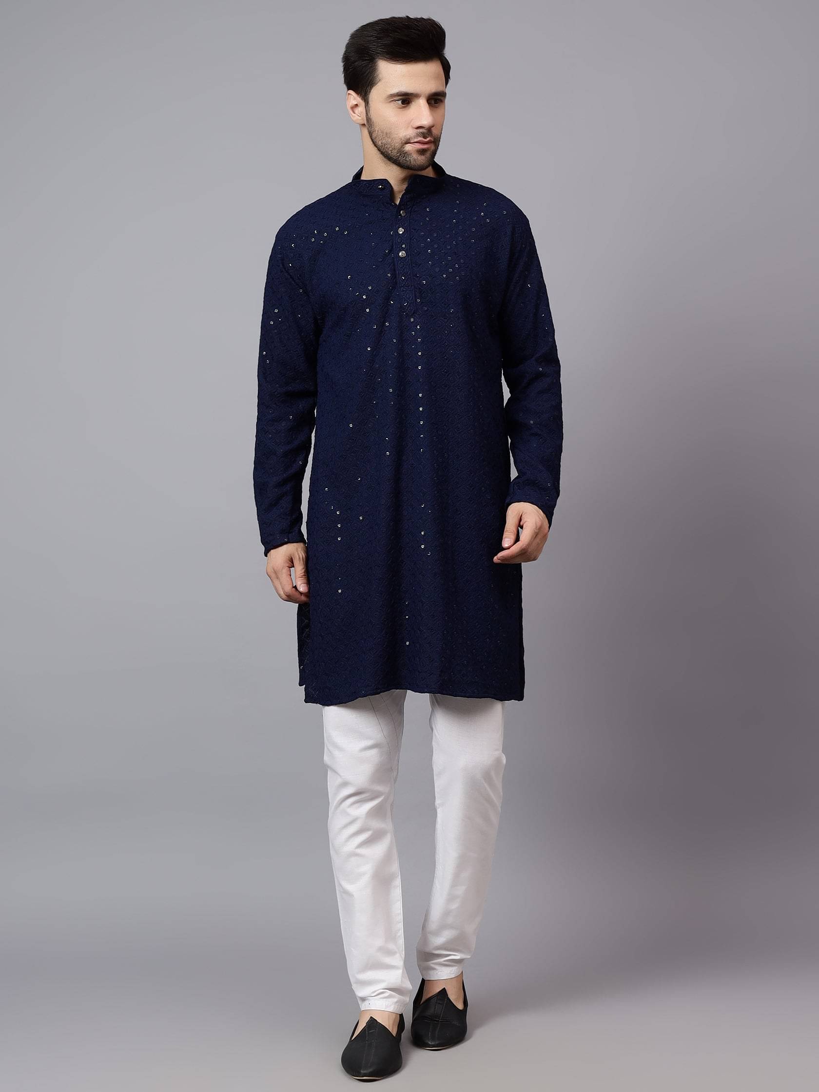     			FIREFISH Blue Sequin Regular Fit Men's Kurta Pyjama Set ( Pack of 1 )