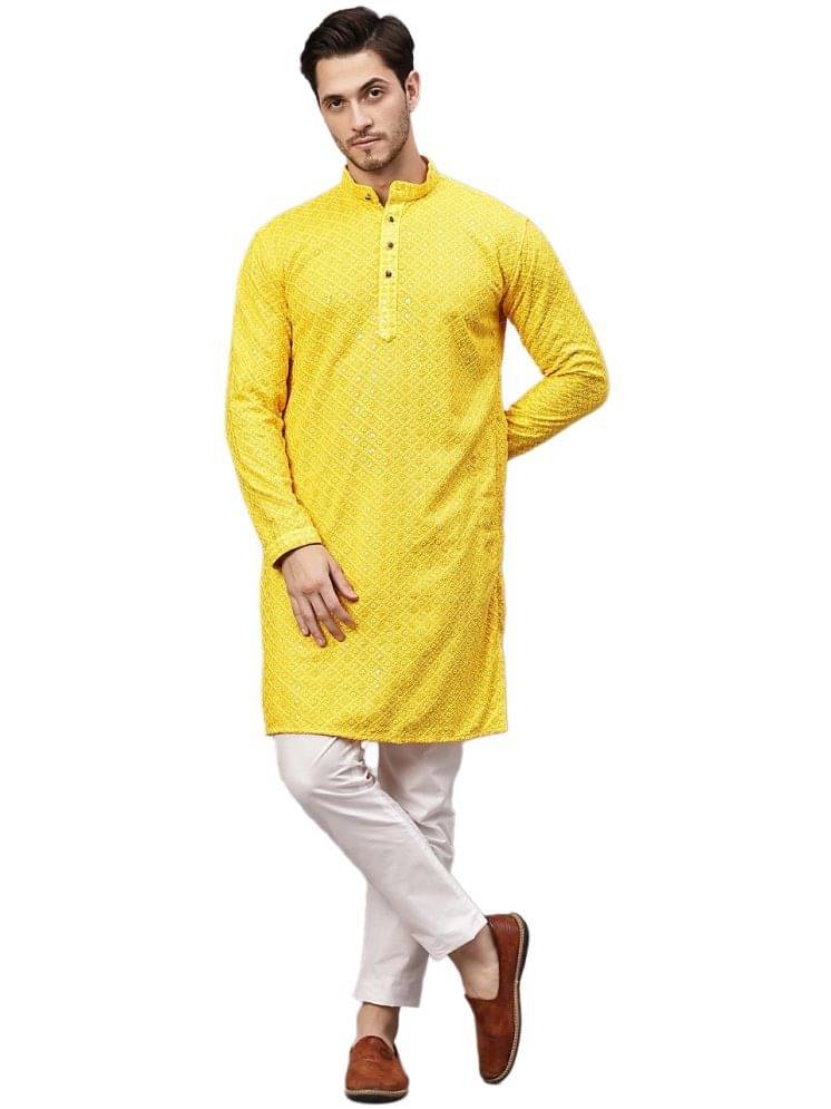 FIREFISH Lemon Sequin Regular Fit Men's Kurta Pyjama Set ( Pack of 1 ) FIREFISH Lemon Sequin Regular Fit Men's Kurta Pyjama Set ( Pack of 1 )