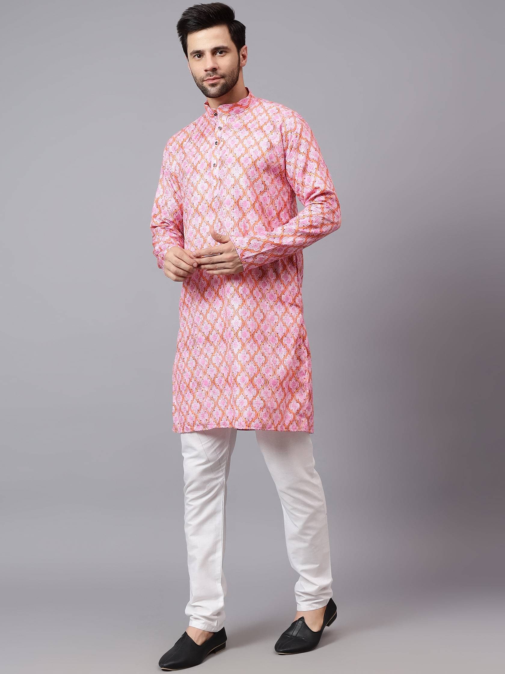 FIREFISH Peach Rayon Regular Fit Men's Kurta Pyjama Set ( Pack of 1 ) FIREFISH Peach Rayon Regular Fit Men's Kurta Pyjama Set ( Pack of 1 )