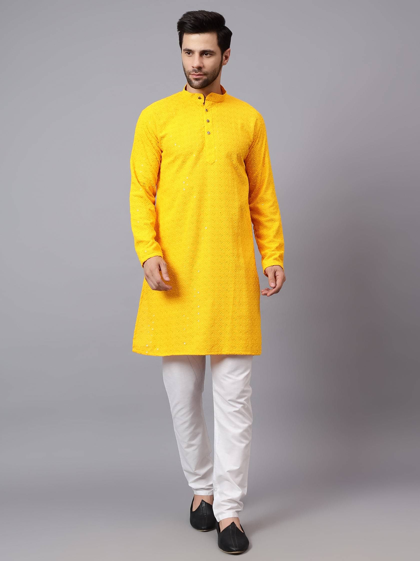     			FIREFISH Yellow Sequin Regular Fit Men's Kurta Pyjama Set ( Pack of 1 )