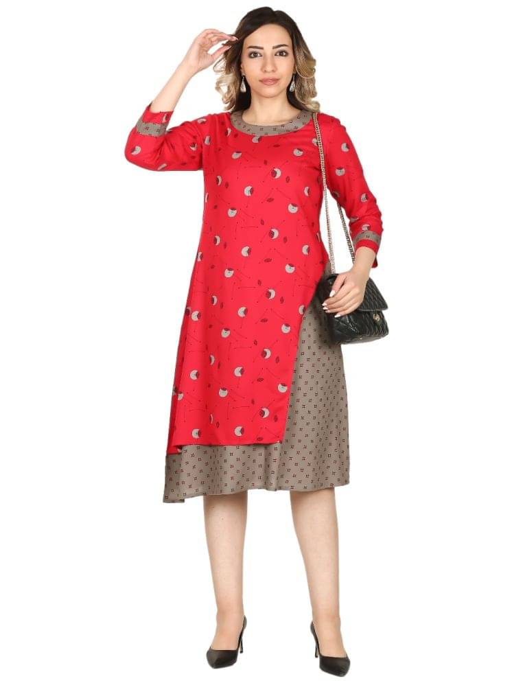 Flamboyant Rayon Printed A-line Women's Kurti - Red ( Pack of 1 )     			Flamboyant Rayon Printed A-line Women's Kurti - Red ( Pack of 1 )