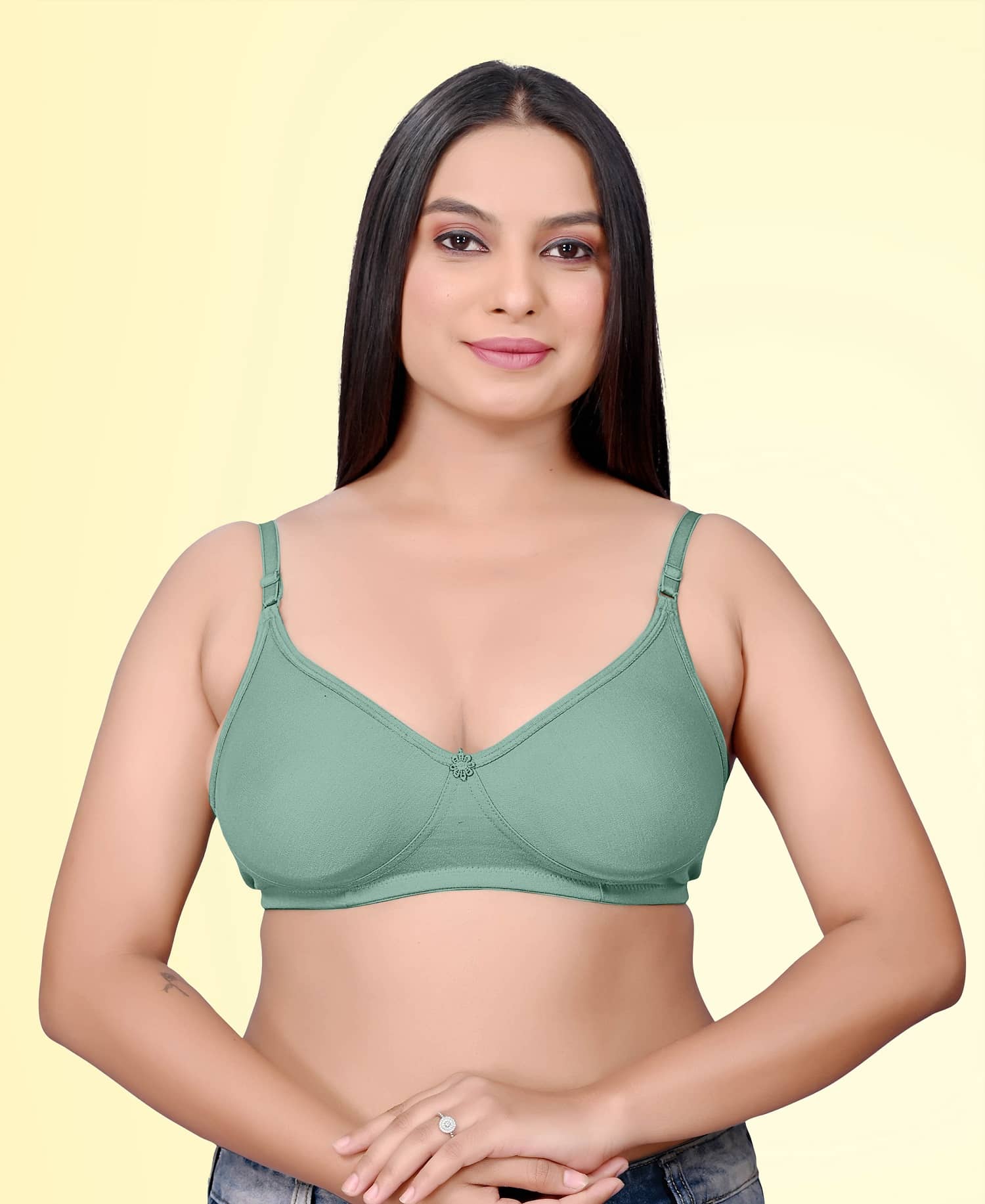 HAYA Cotton Non Padded Women's Push Up Bra ( Green ) Pushup_Nonpadded_Bra