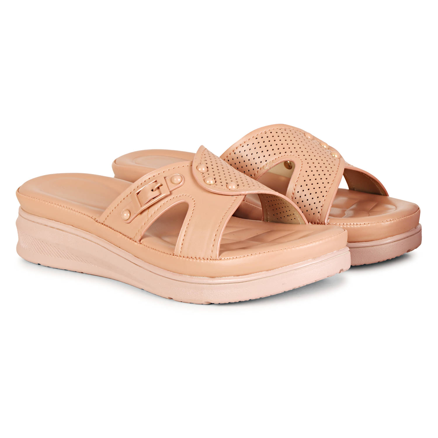     			Ishransh Peach Women's Slip On Heels