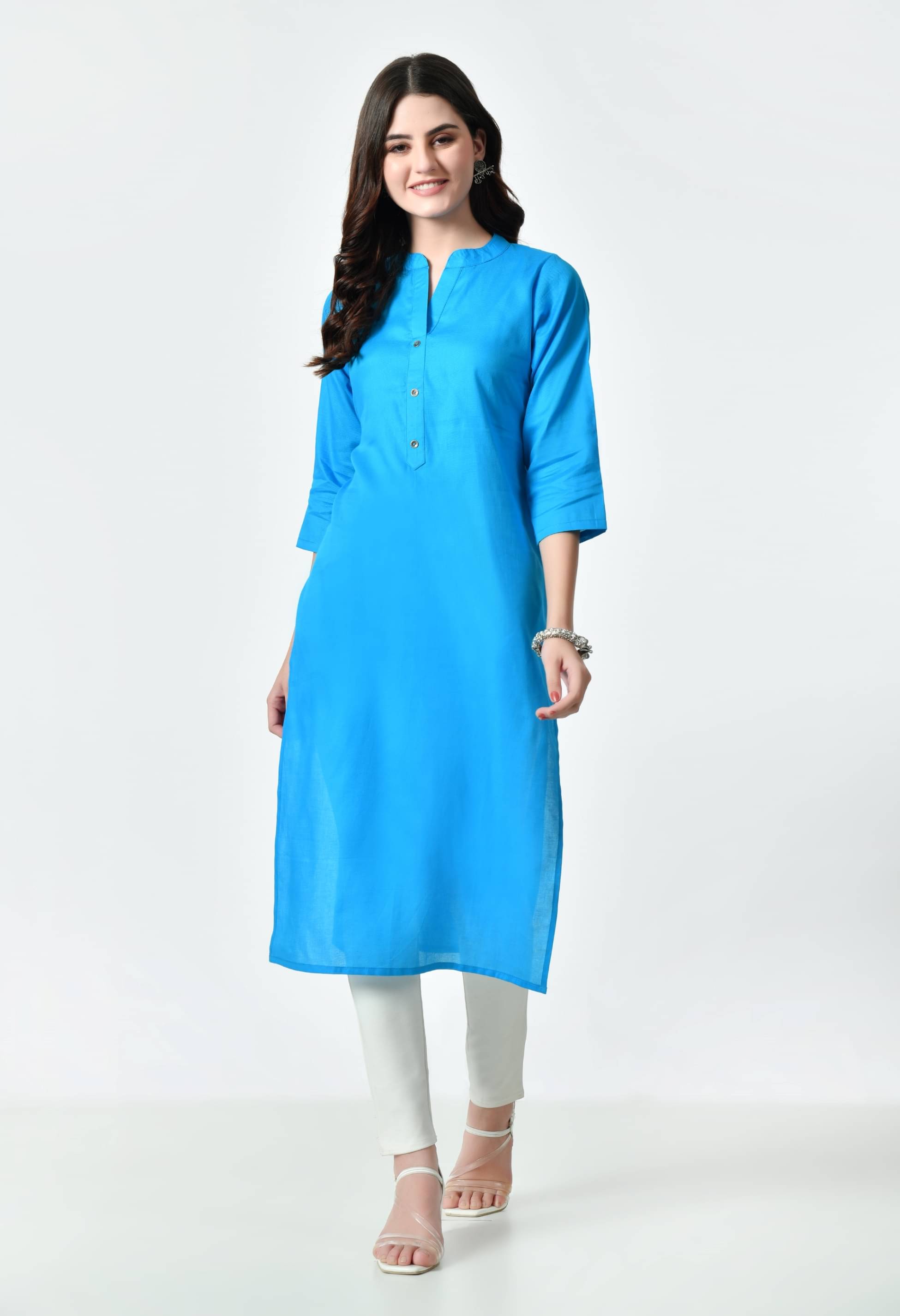     			MAURYA Cotton Blend Solid Straight Women's Kurti - Light Blue ( Pack of 1 )