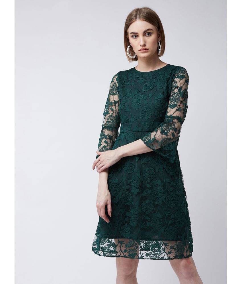 Miss Chase Women Lace Printed A-line Dress ( Green )     			Miss Chase Women Lace Printed A-line Dress ( Green )