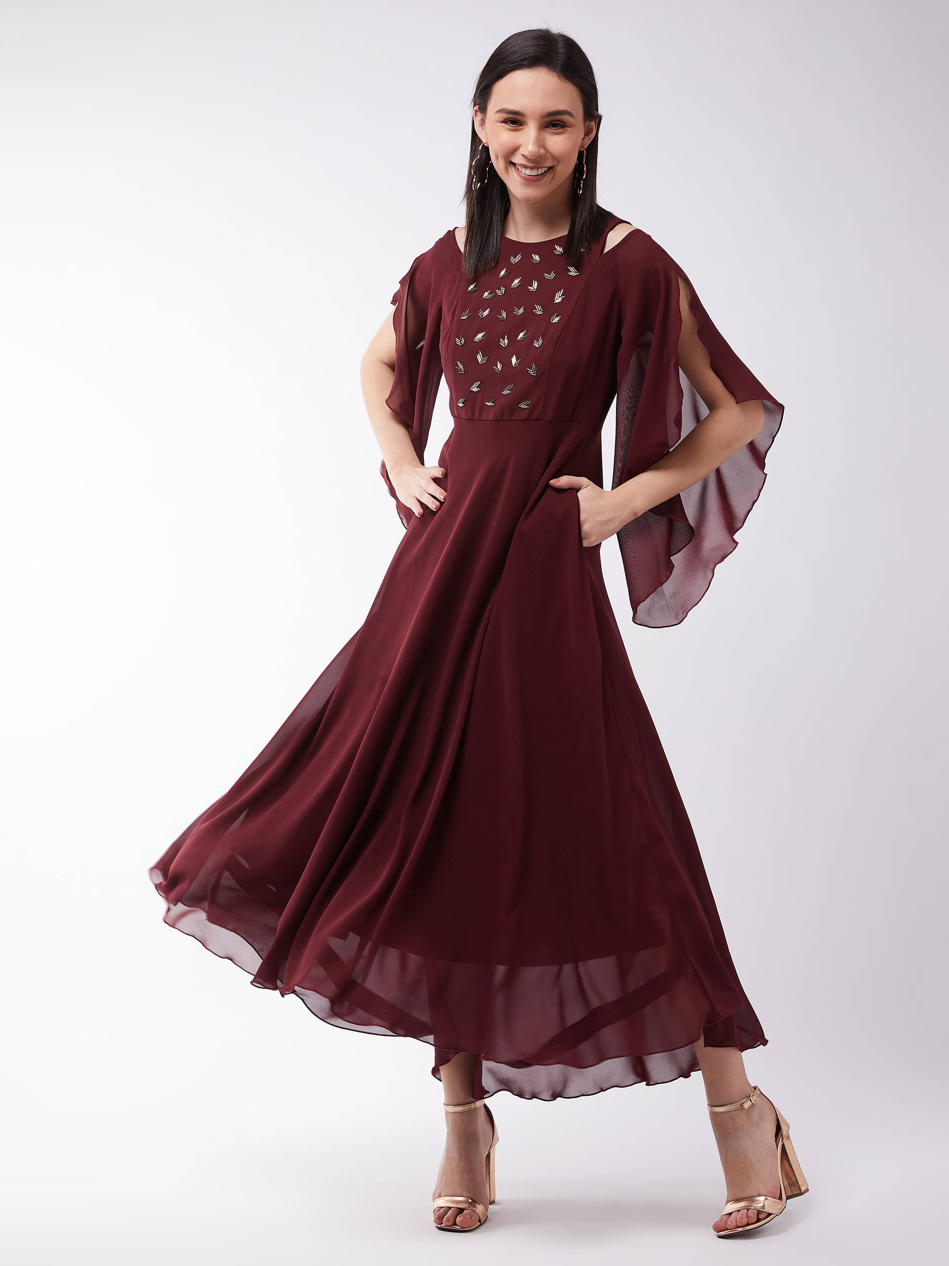 Miss Chase Women Polyester Solid Gown ( Wine ) Miss Chase Women Polyester Solid Gown ( Wine )