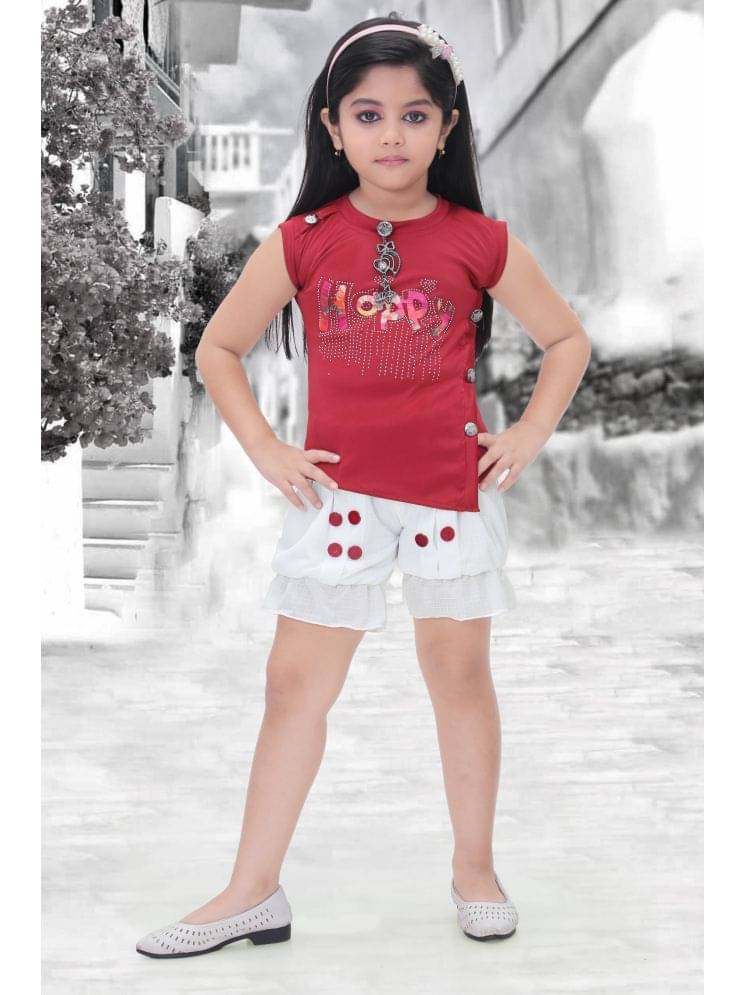 NIPU CREATION Pack of 1 Girls Cotton Blend Top With Shorts ( Multicolor )     			NIPU CREATION Pack of 1 Girls Cotton Blend Top With Shorts ( Multicolor )