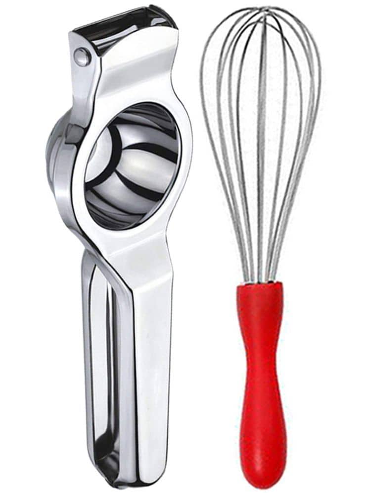 OC9 Silver Stainless Steel Lemon Squeezer+Whisk ( Set of 2 )