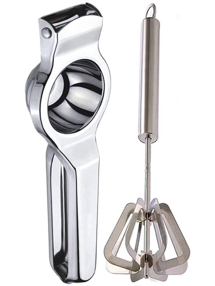 OC9 Silver Stainless Steel Lemon Squeezer+Mathani ( Set of 2 )
